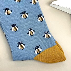 Bamboo Honey Bees Socks In Faded Denim Bamboo Honey Bees Socks In Faded Denim
